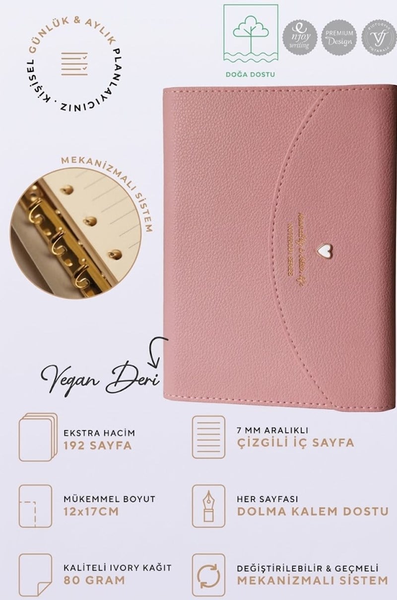 Victorias Journals Mekanizmalı Defter A6+ Ivory 80 Gr. 96 Yp. Pembe
