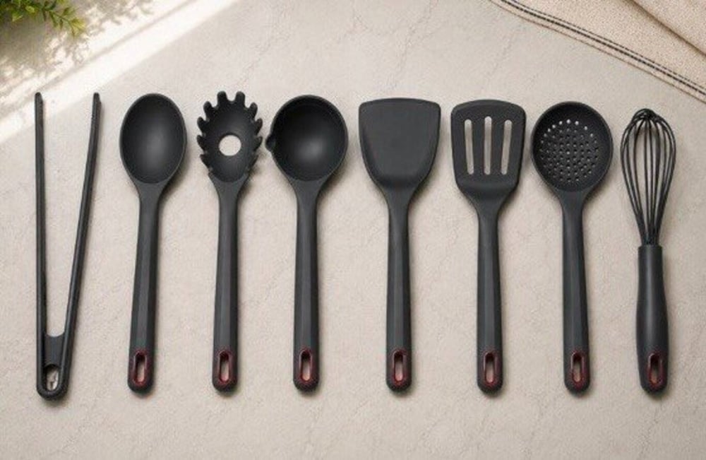 Aryıldız Silikon 8 Parça Kepçe Kevgir Spatula Çırpıcı Makarna Kaşık Seti Antrasit