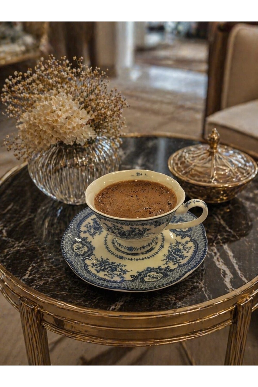 Elizabeth Bone Porselen 6 lı Kahve Fincanı Mavi Vitage