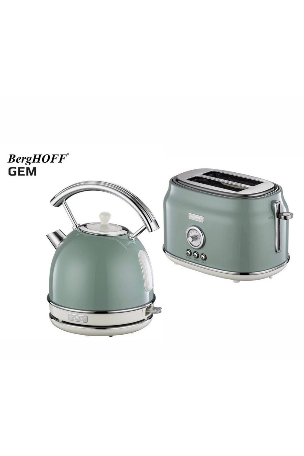 GEM RETRO Yuvarlak Su Isıtıcısı Kettle ve RETRO Mint Rengi 2 Dilim Ekmek Kızartma Makinesi Seti