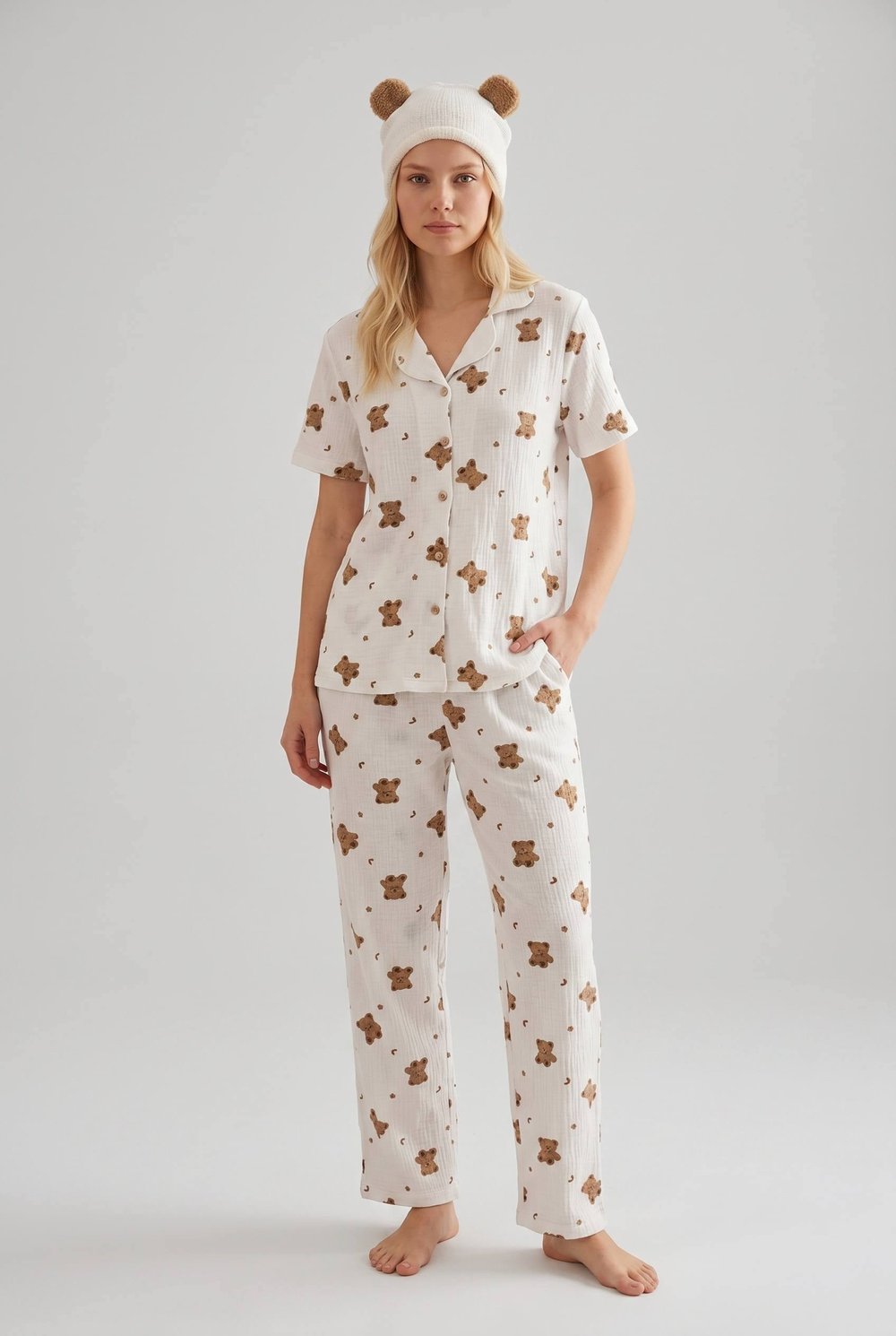 SUISY-Ayıcık Desenli Uzun Pijama Takımı SUISY COLLECTION