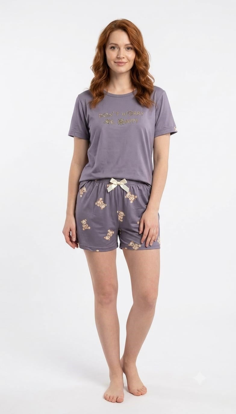 SUISY-Lila Şortlu Kadın Pijama Takımı SUISY COLLECTION