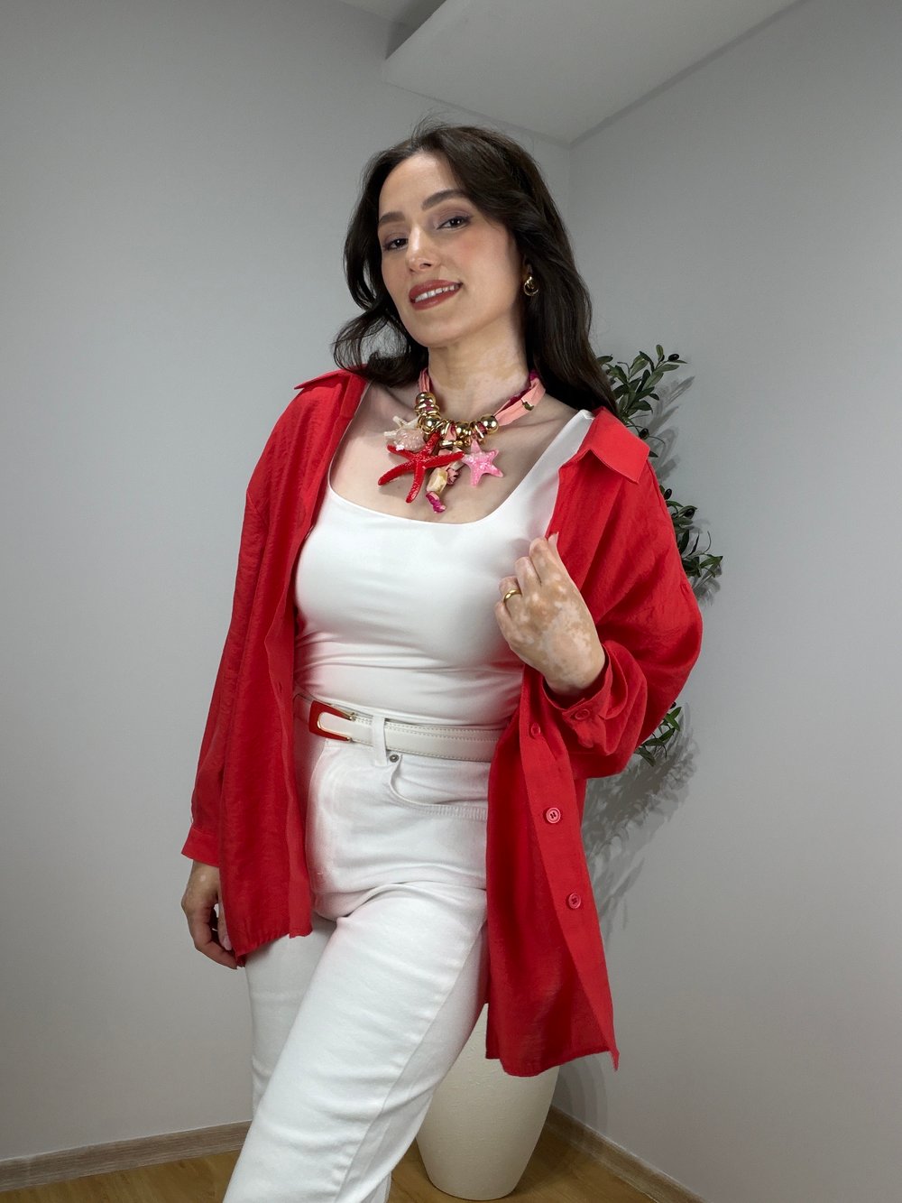 Lüx Kalite Salaş Tensel Gömlek Kırmızı