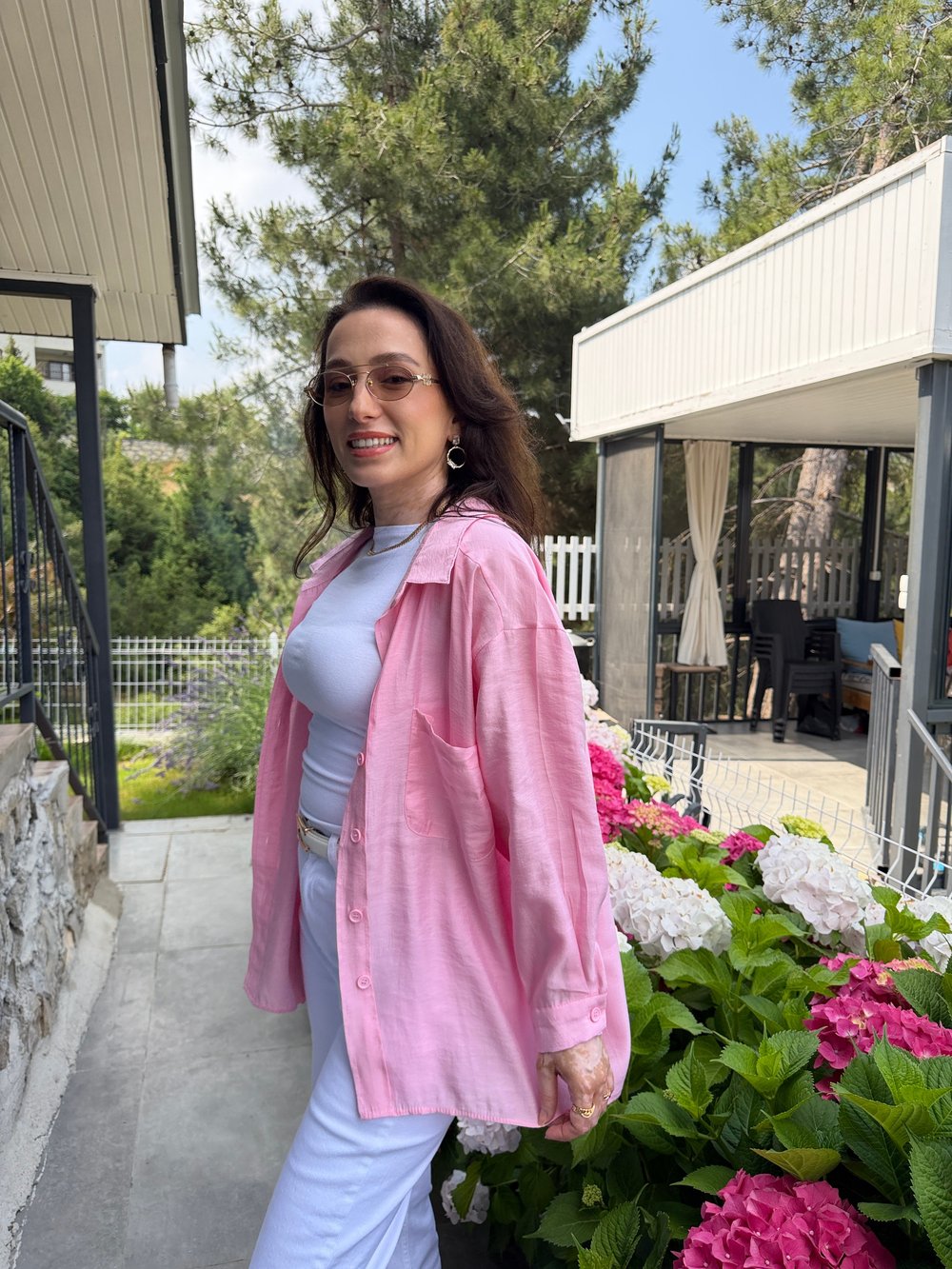 Lüx Kalite Salaş Tensel Gömlek Pembe