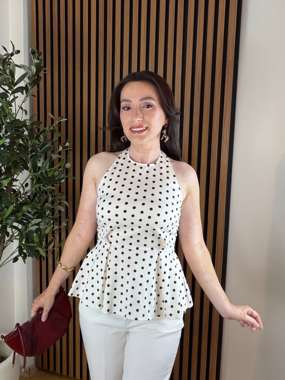 Puantiyeli Sırt Detaylı Poplin Bluz