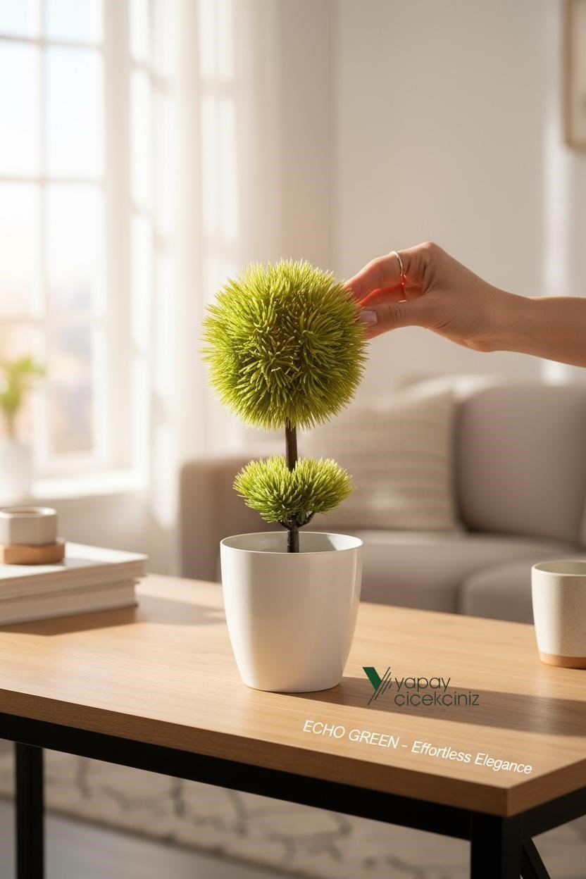 Beyaz Saksı 25 cm Yapay Top Şimşir