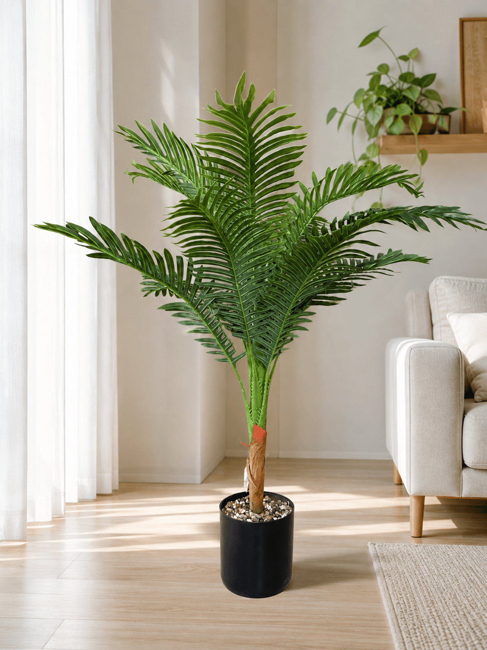 Taş Detaylı Siyah Saksıda 100 cm 16 Dallı Yapay Areka Ağacı 