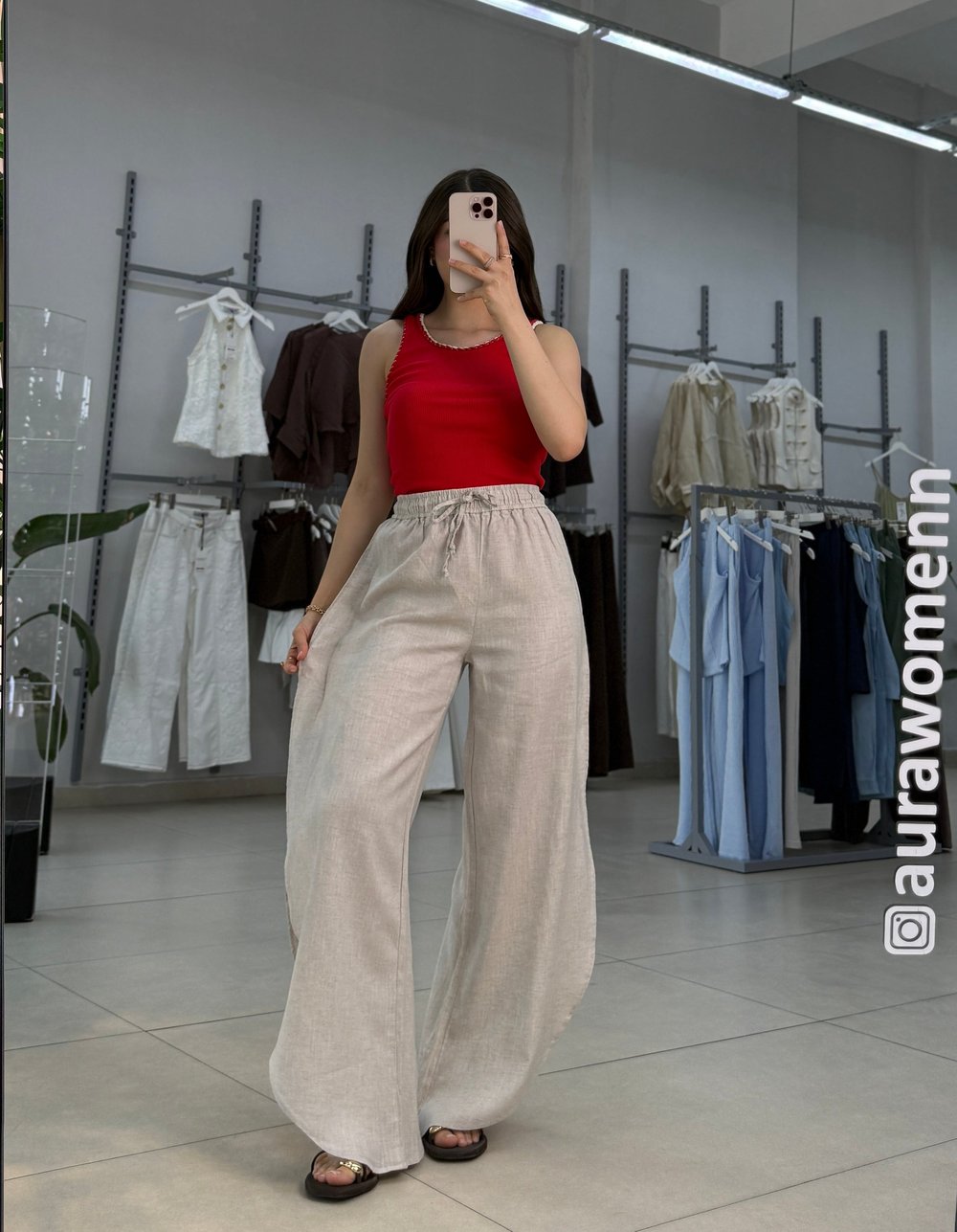 Oval Kesim Keten Pantolon
