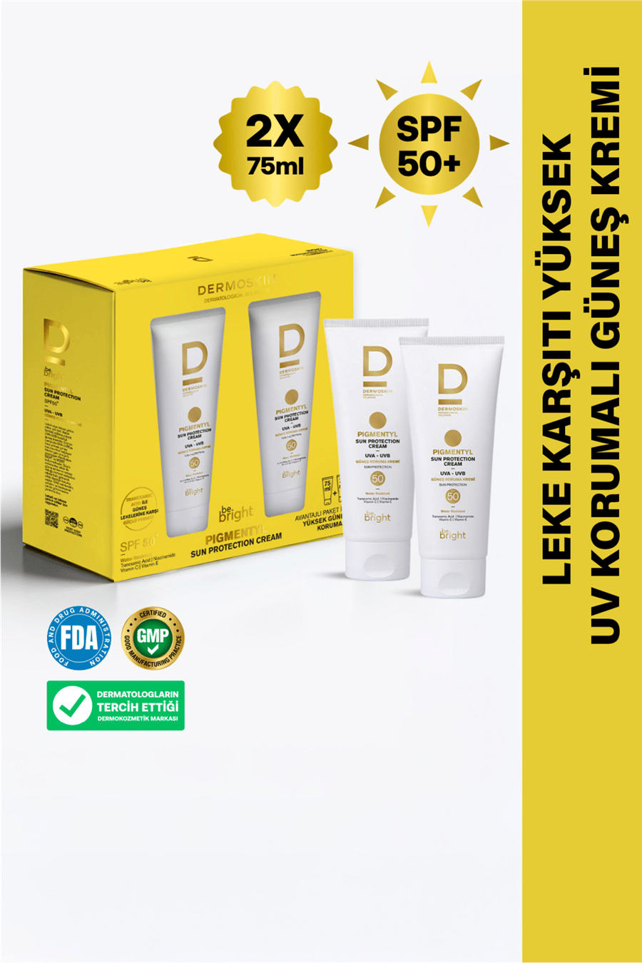 2li Be Bright Pigmentyl SPF 50+ | UVA & UVB Koruyucu | Leke Karşıtı Güneş Kremi | 75+75 ml