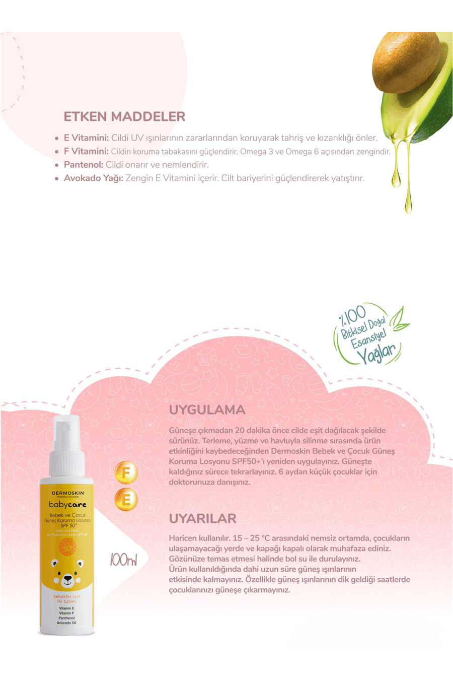 Babycare Bebek ve Çocuk Güneş Koruma Vücut Losyonu | Spf 50+ | Probiyotikli UVA & UVB | 100 ml