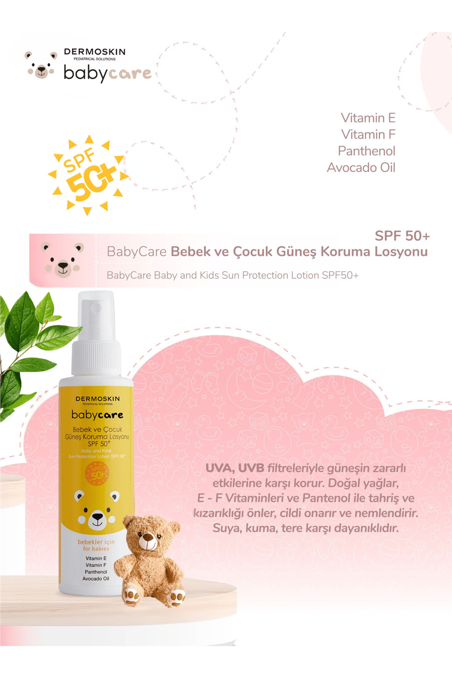 Babycare Bebek ve Çocuk Güneş Koruma Vücut Losyonu | Spf 50+ | Probiyotikli UVA & UVB | 100 ml