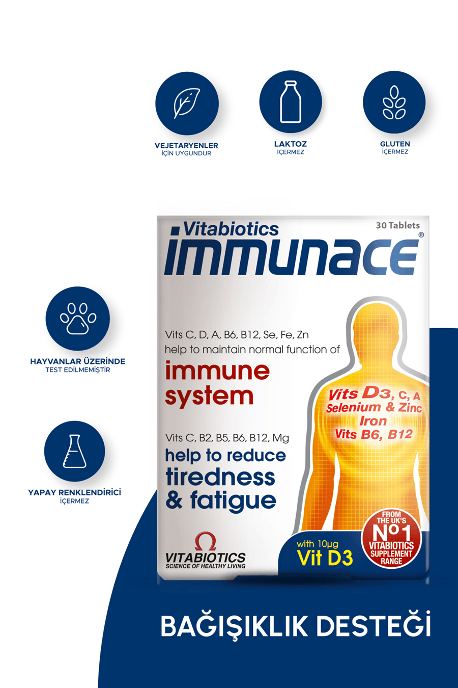 Demir, Çinko,Selenyum, Magnezyum, D Vitamini İçeren Bağışıklık Destek Vitamini 30 Tablet