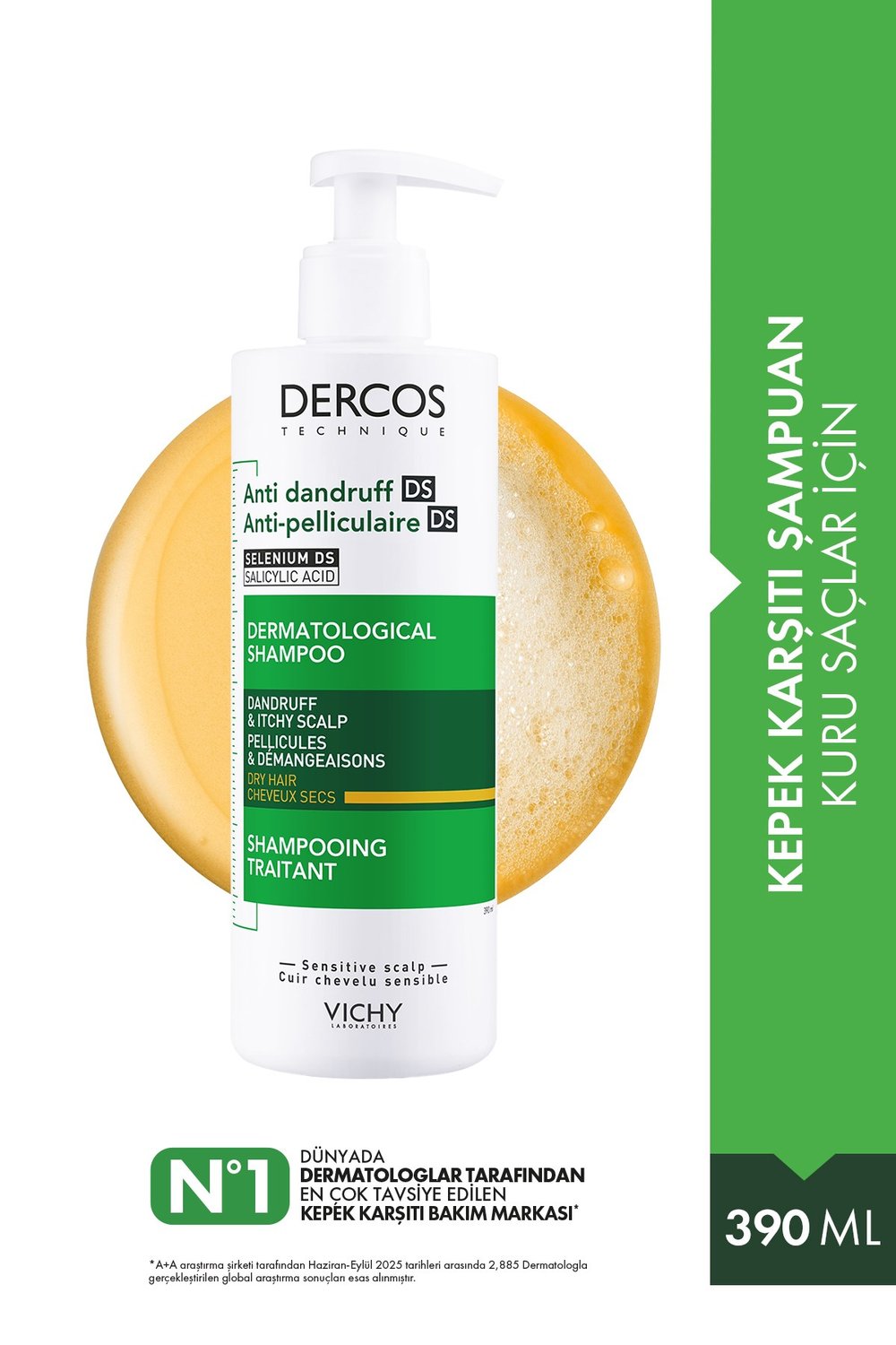Dercos Anti Dandruff Kuru Saçlar için Kepek Karşıtı Şampuan 390 ml