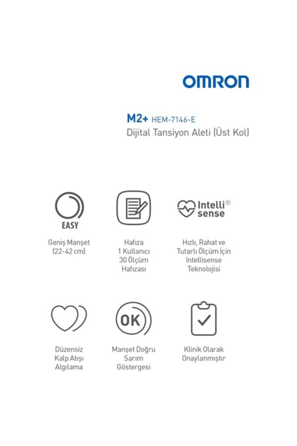 M2+ 30 Ölçüm Hafızalı Geniş Manşetli Üst Koldan Ölçer Dijital Tansiyon Aleti HEM-7146-E