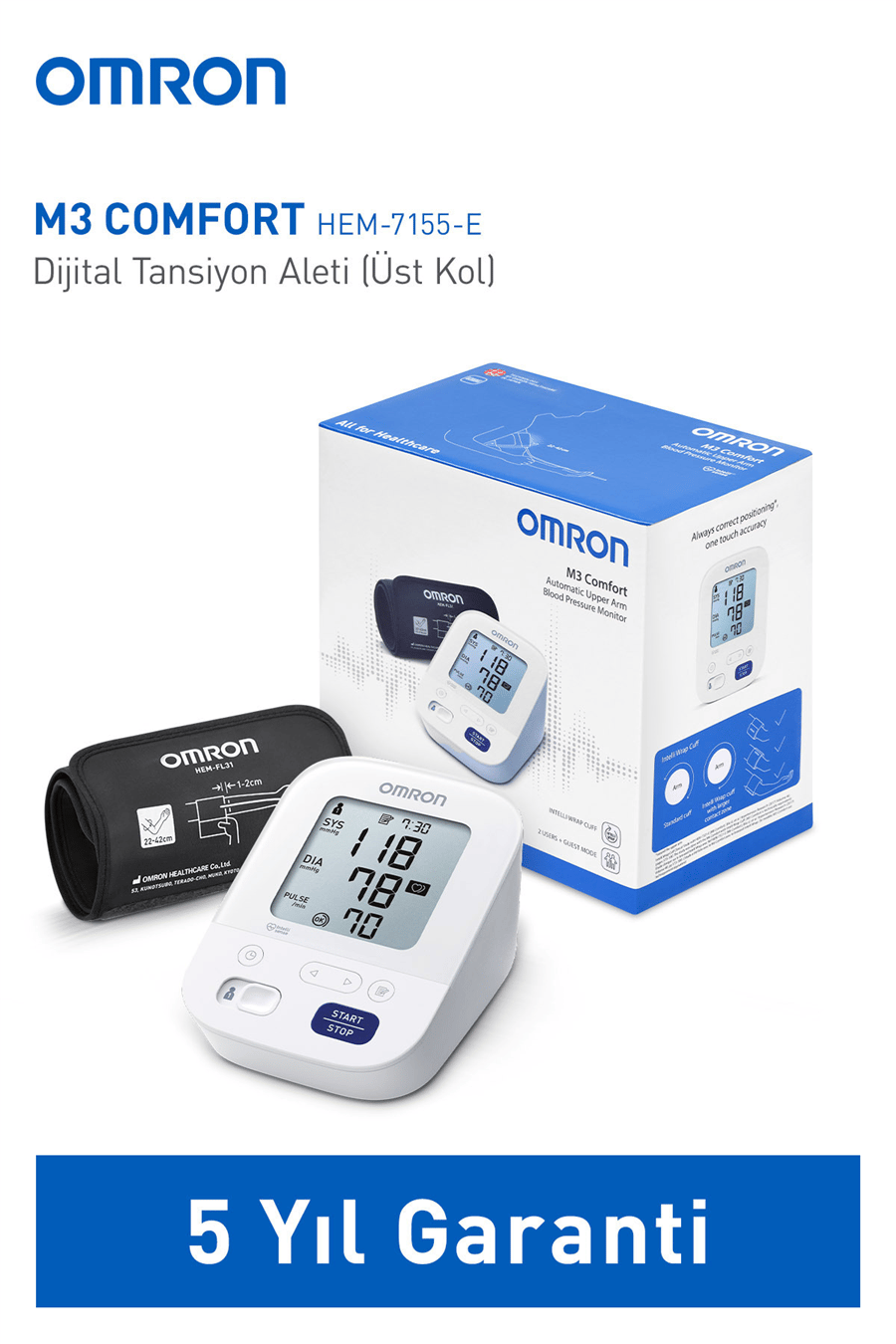 M3 Comfort Kolay Kullanım Üst Koldan Ölçer Pilli Tansiyon Aleti