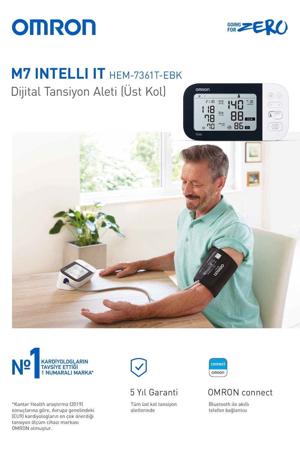 M7 Intelli IT Üst Koldan Dijital Pilli Tansiyon Aleti – AFib Göstergeli, Bluetooth, Akıllı Manşetli