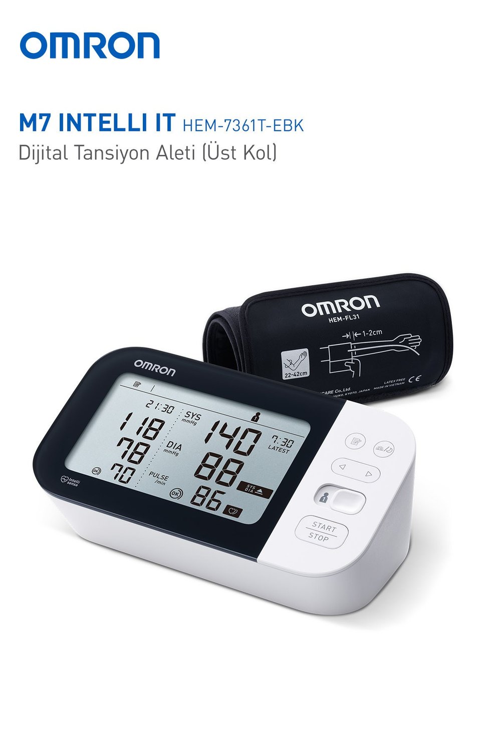 M7 Intelli IT Üst Koldan Dijital Pilli Tansiyon Aleti – AFib Göstergeli, Bluetooth, Akıllı Manşetli