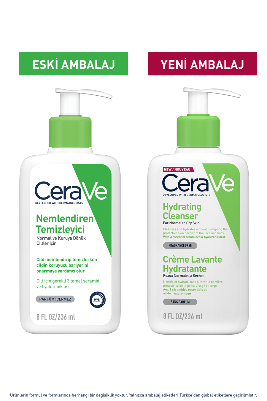 Normal ve Kuruya Dönük Ciltler için Seramid & Hyalüronik Asit İçeren Nemlendiren Temizleyici 236ml
