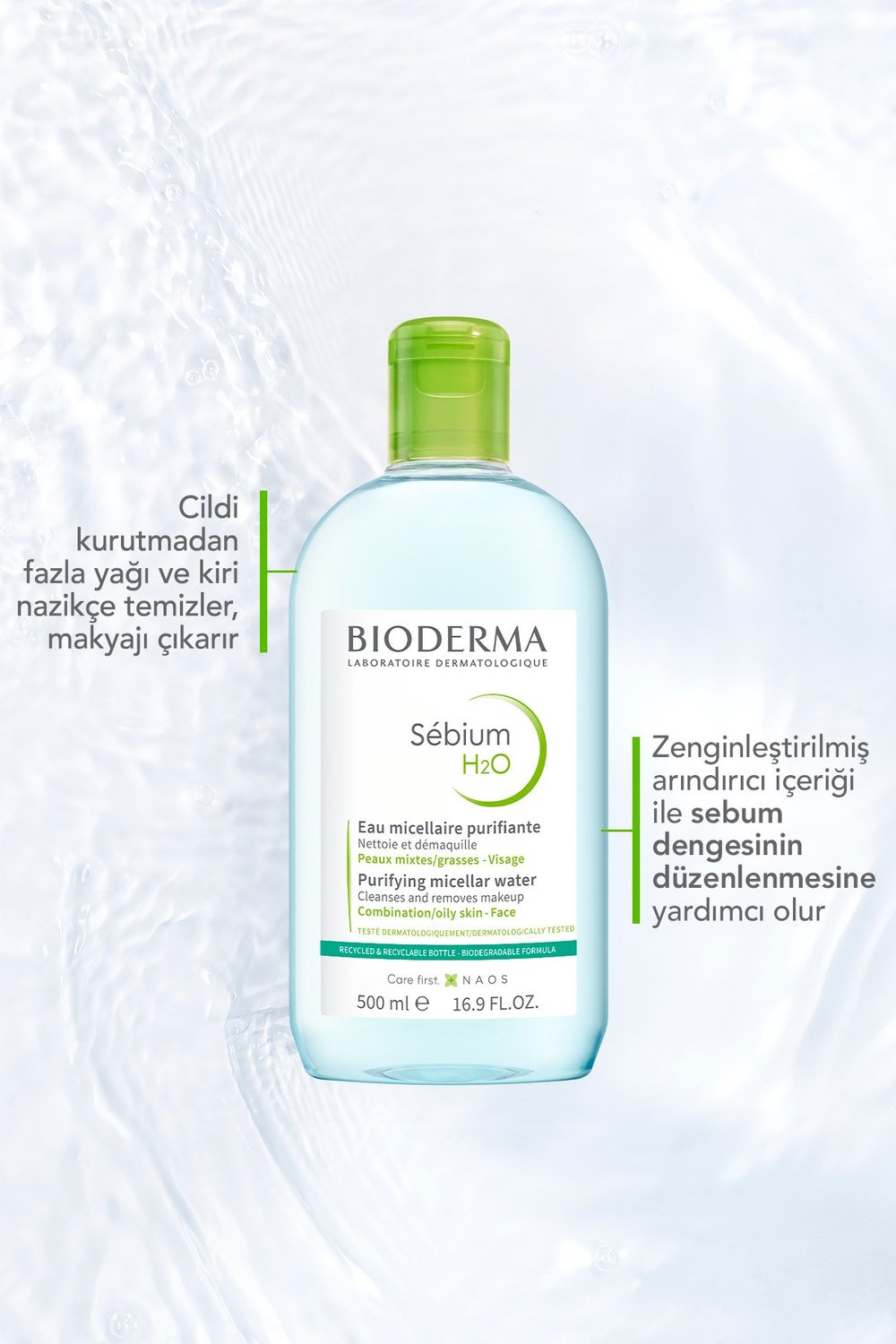 Sebium H2O 2li Avantajlı Set Karma, Yağlı Ciltler için Micellar Makyaj Temizleme Suyu 2x500 ml