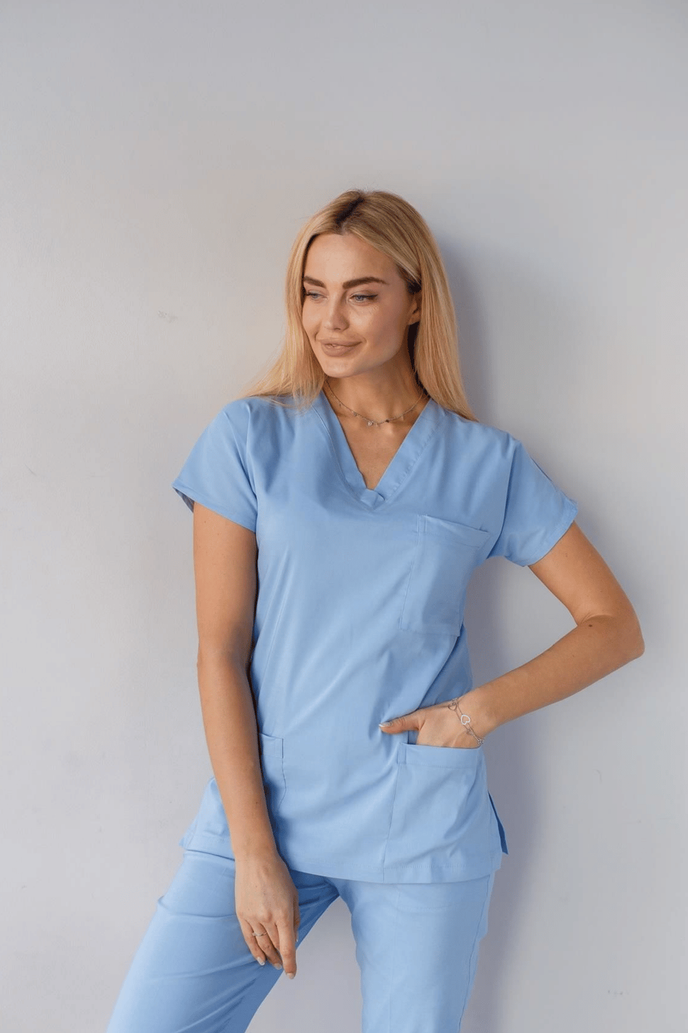 Likralı Scrubs Takım Mavi