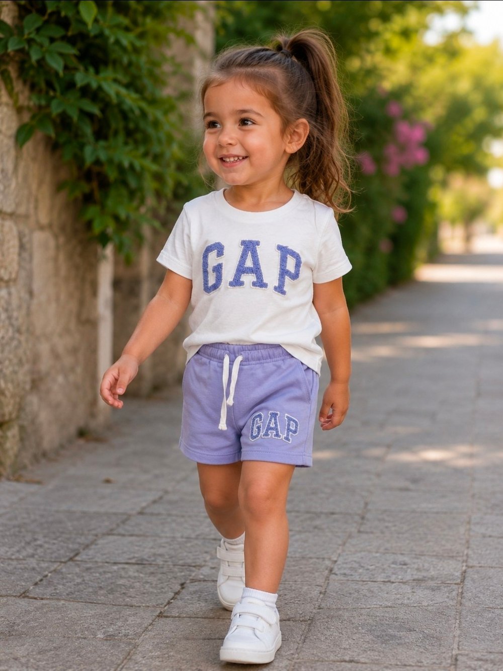 GAP İşlemeli lila şortlu takım