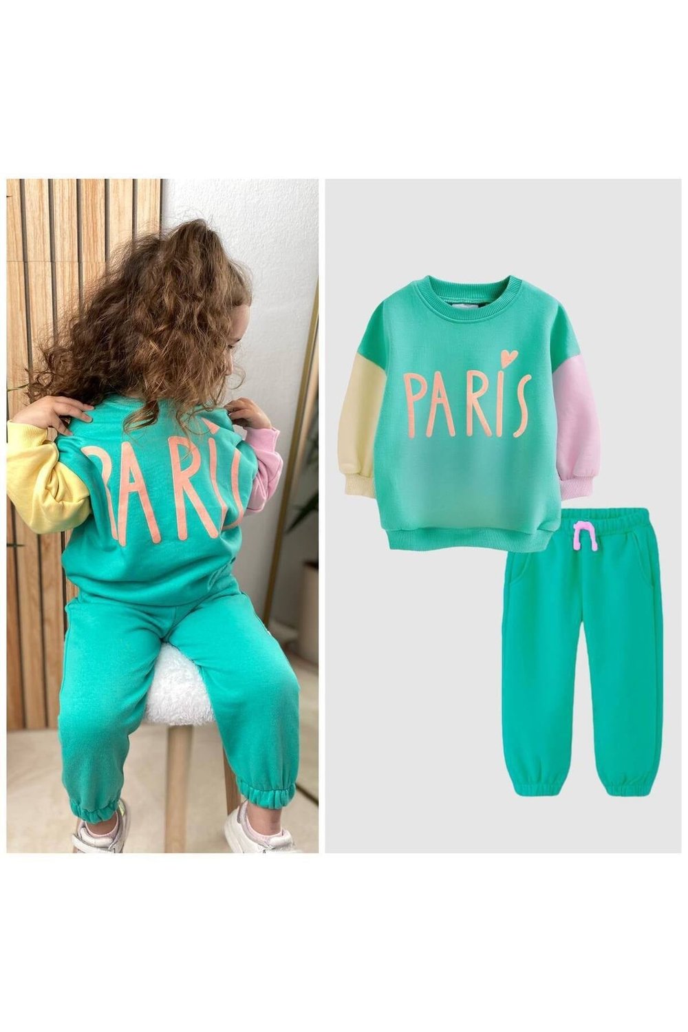 Kız Çocuk Renkli Paris Baskılı Eşofman Takımı