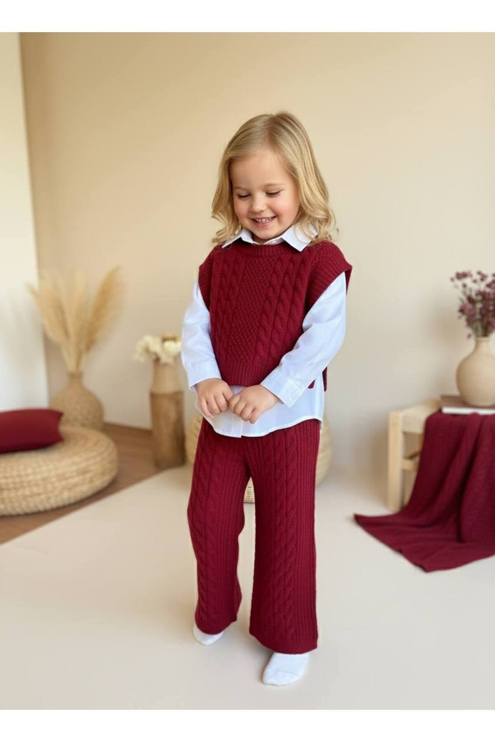 Neo Kids Kız Çocuk Bordo 3’lü Triko Takım