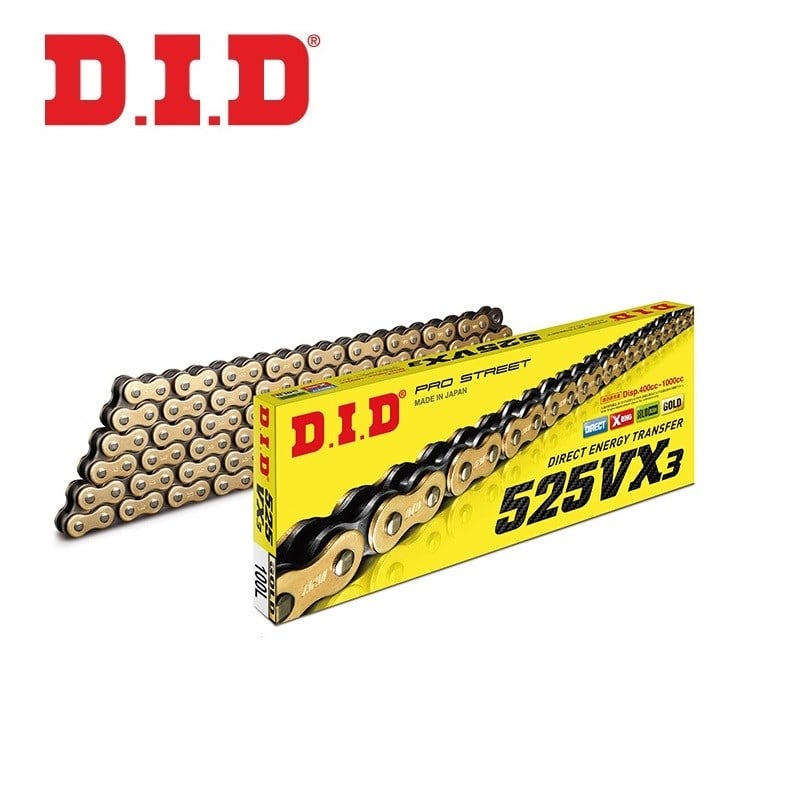 DID 525VX3 GOLD X-RİNG ZİNCİR-110 BAKLA / DID / ( DID 1000 CC YE KADAR ÖNERİR ) - DID X-RING (VX3) GOLD ZİNCİR / APRILIA / DORSODURO / 1200cc