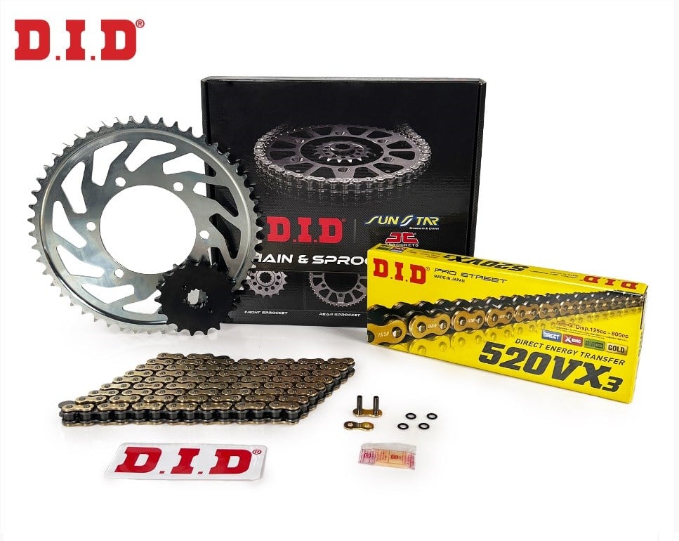 ZİNCİR DİŞLİ SETİ - YAMAHA YZ (125 CC) - (2020-2024) / DID ZİNCİRLİ SET / ZİNCİR : DID-520VX3 (GOLD)-114 / DİŞLİ : (13T -50T) / YAMAHA / YZ / 125cc