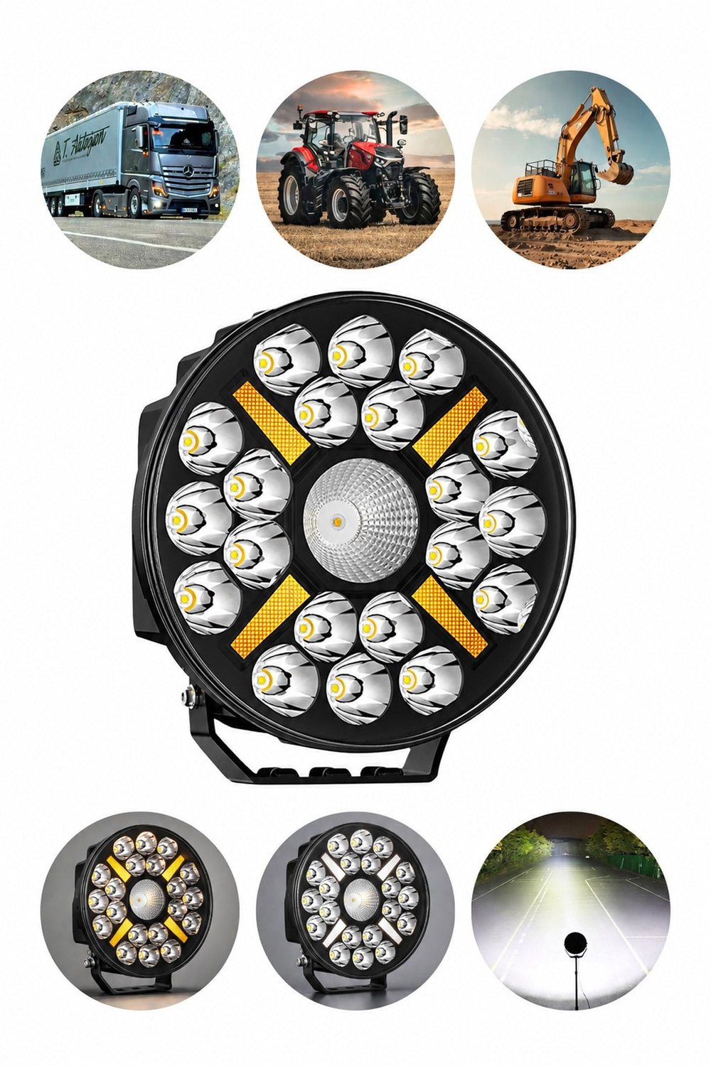 100W 9 İnç Yuvarlak Tır Off Road Çakar Modlu Angel Mercekli Aydınlatma Ledi Çalışma Lambası Demir Döküm Siyah Renk