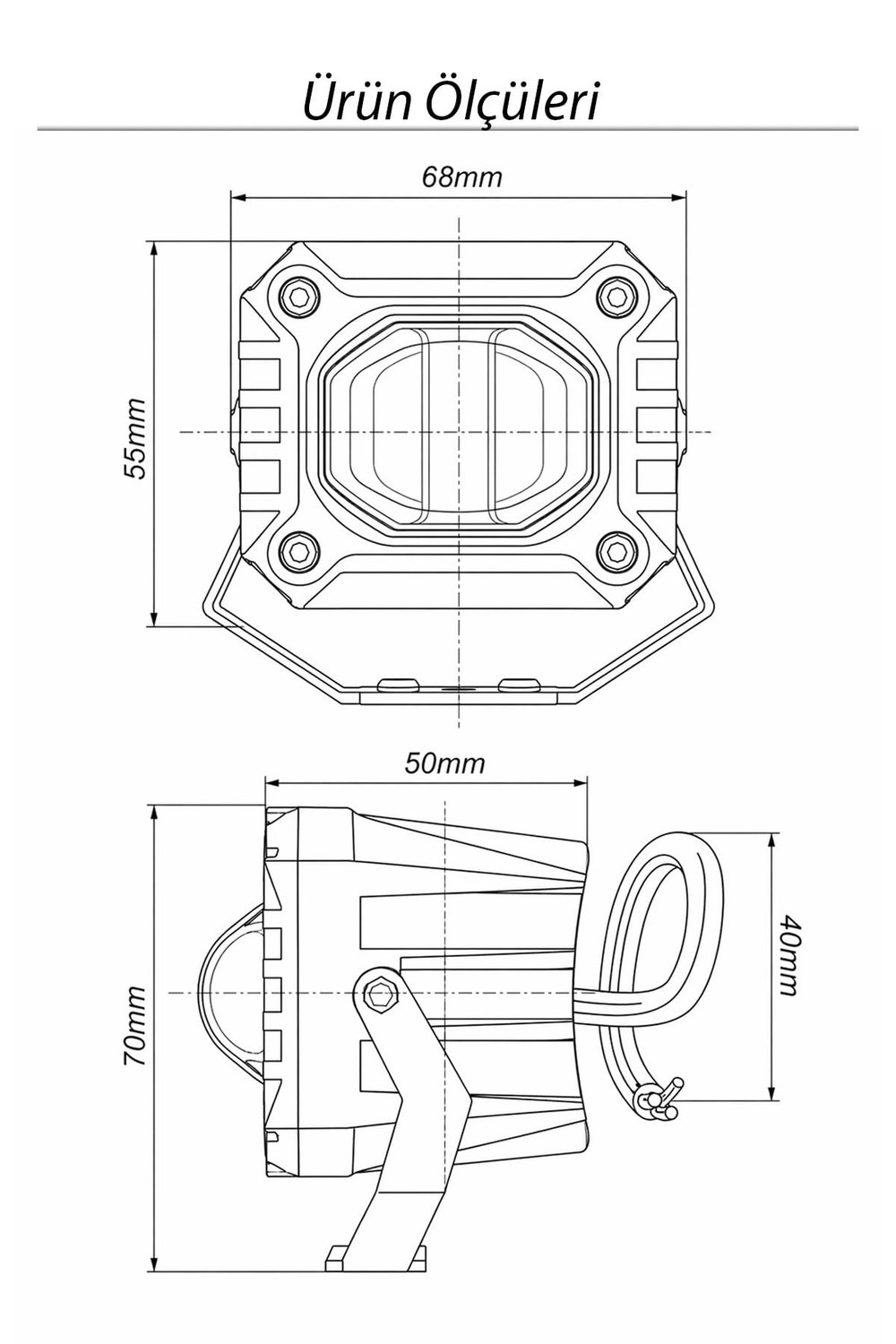 2 Adet 15W Tek Mercekli Motosiklet Sis Lambası Çift Renkli Beyaz Sarı LED Yayıcı 12V-24V Alüminyum Braketli Demir Döküm Siyah Renk