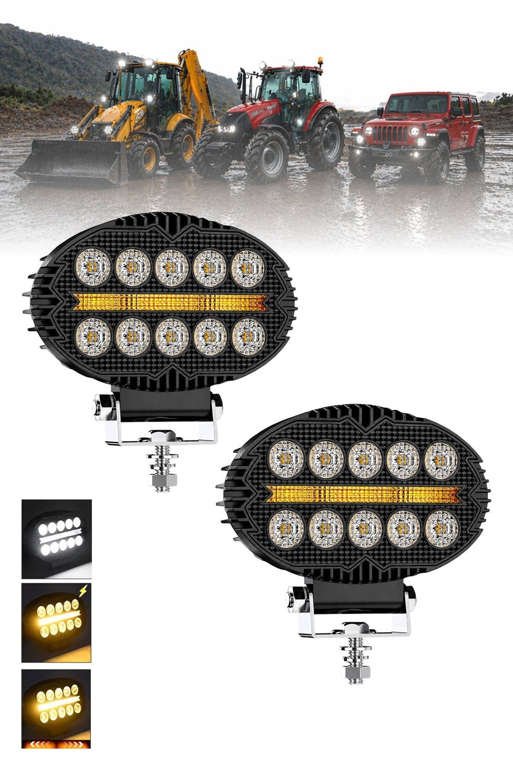 2 Adet 20W 10 LED Oval Off Road Sarı Çakar Modlu Aydınlatma Ledi Çalışma Lambası Demir Döküm Siyah Renk
