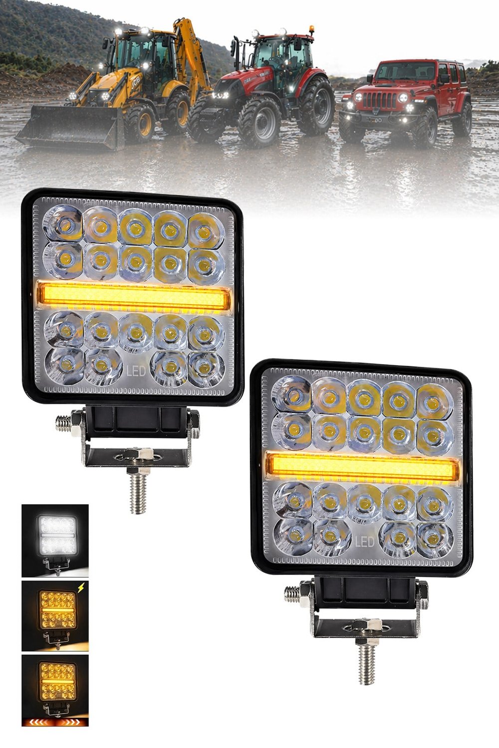 2 Adet 20W 19 LED Kare 11 Cm Off Road Çakar Modlu Aydınlatma Ledi Çalışma Lambası Demir Döküm Siyah Renk