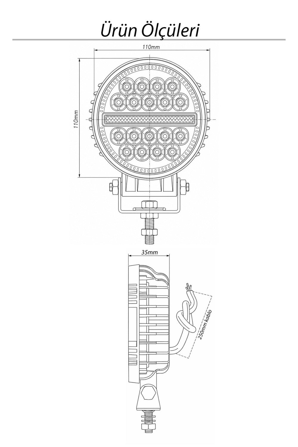 2 Adet 20W 18 LED Yuvarlak Off Road Çakar Modlu Aydınlatma Ledi Çalışma Lambası Demir Döküm Siyah Renk
