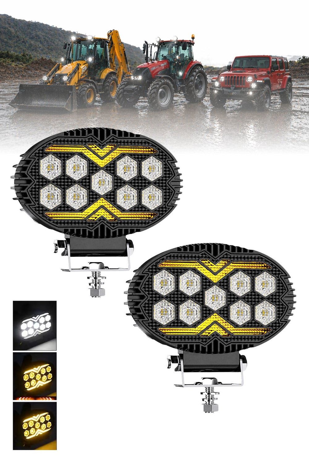 2 Adet 20W 9 LED Oval Off Road Çakar Modlu Aydınlatma Ledi Çalışma Lambası Demir Döküm Siyah Renk