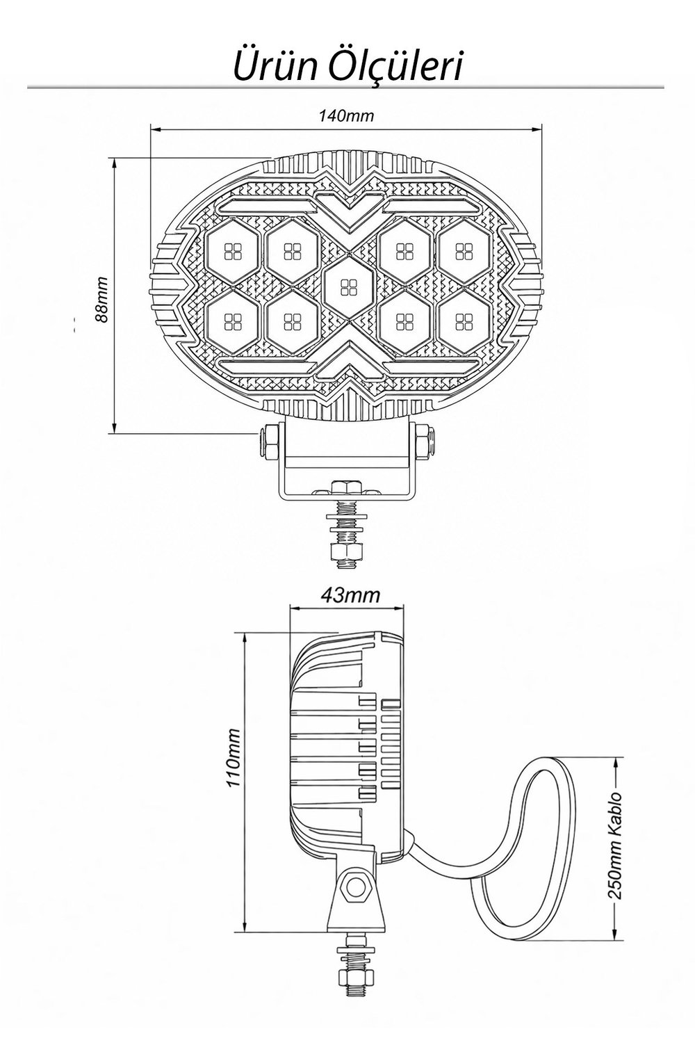 2 Adet 20W 9 LED Oval Off Road Çakar Modlu Aydınlatma Ledi Çalışma Lambası Demir Döküm Siyah Renk