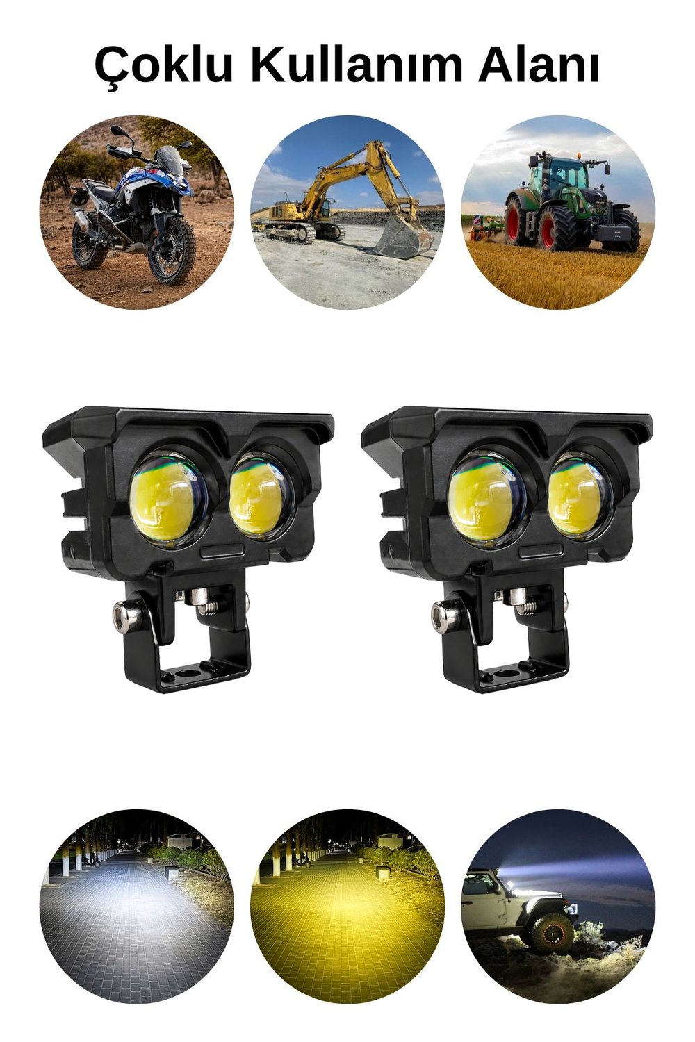Motosiklet Led Sis Farı 2 ADET Çift Renk Beyaz-Sarı Işık 12V-24V Metal Gövde 20W Güçlü Işık Güvenli Sürüş İçin Led Lamba