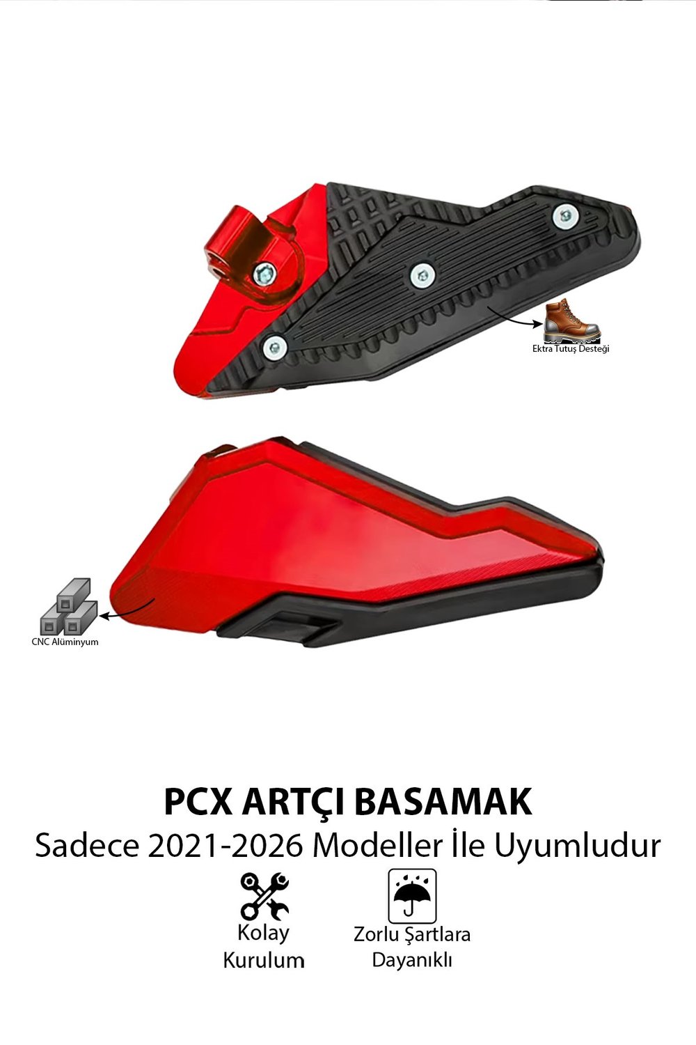 Honda Pcx Uyumlu Artçı Basamak 2021-2026 Cnc Kırmızı
