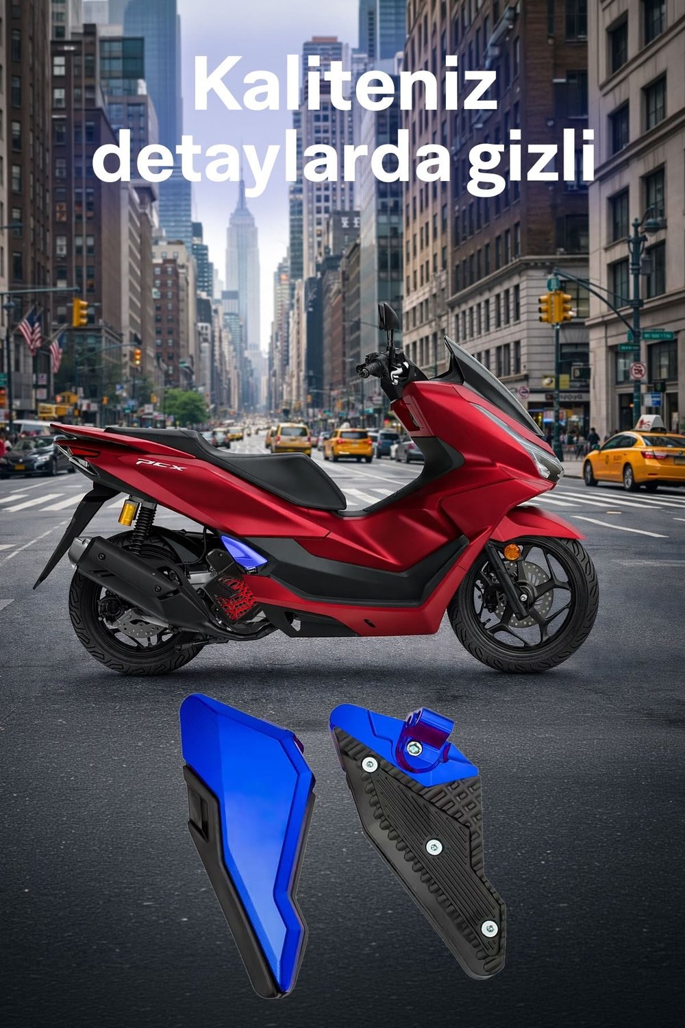 Honda Pcx Uyumlu Artçı Basamak 2021-2026 Cnc Mavi