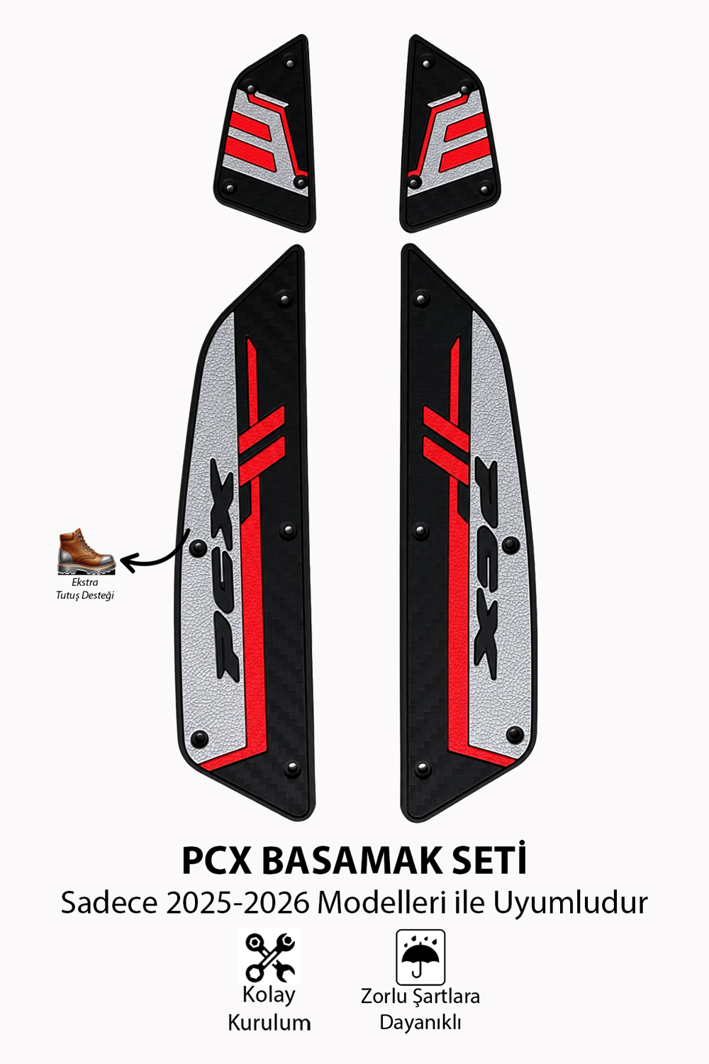 Honda Pcx Uyumlu Basamak Seti 2025-2026 Silikon V1 Kırmızı