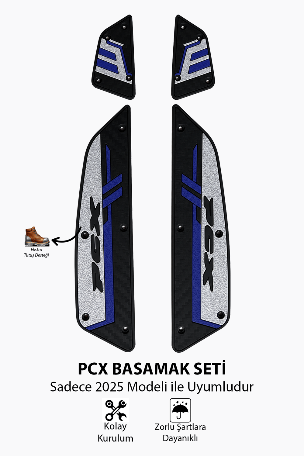 Honda Pcx Uyumlu Basamak Seti 2025-2026 Silikon V1 Mavi
