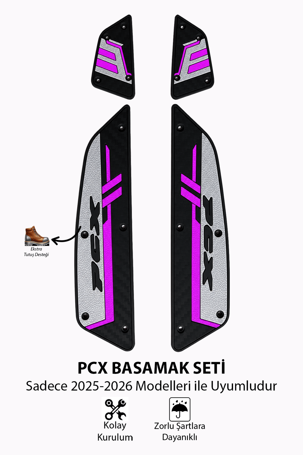 Honda Pcx Uyumlu Basamak Seti 2025-2026 Silikon V1 Mor
