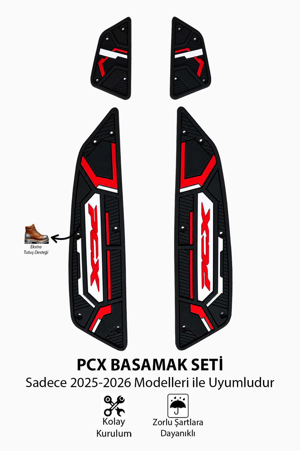 Honda Pcx Uyumlu Basamak Seti 2025-2026 Silikon V2 Kırmızı