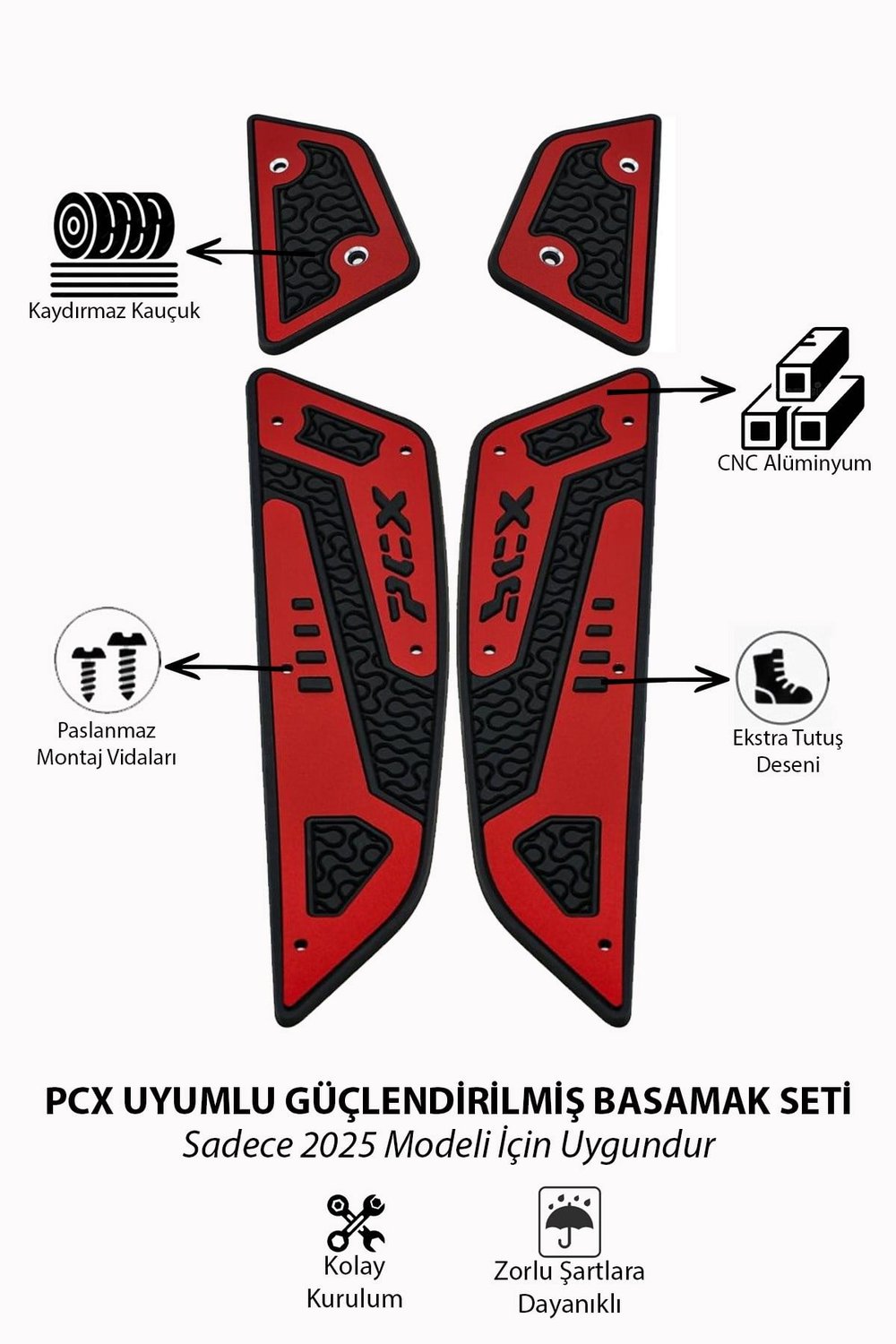Honda Pcx Uyumlu Basamak Seti 2025 Cnc Kırmızı