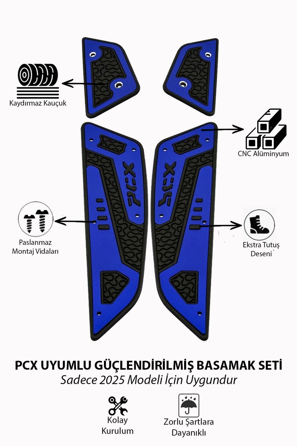 Honda Pcx Uyumlu Basamak Seti 2025 Cnc Mavi