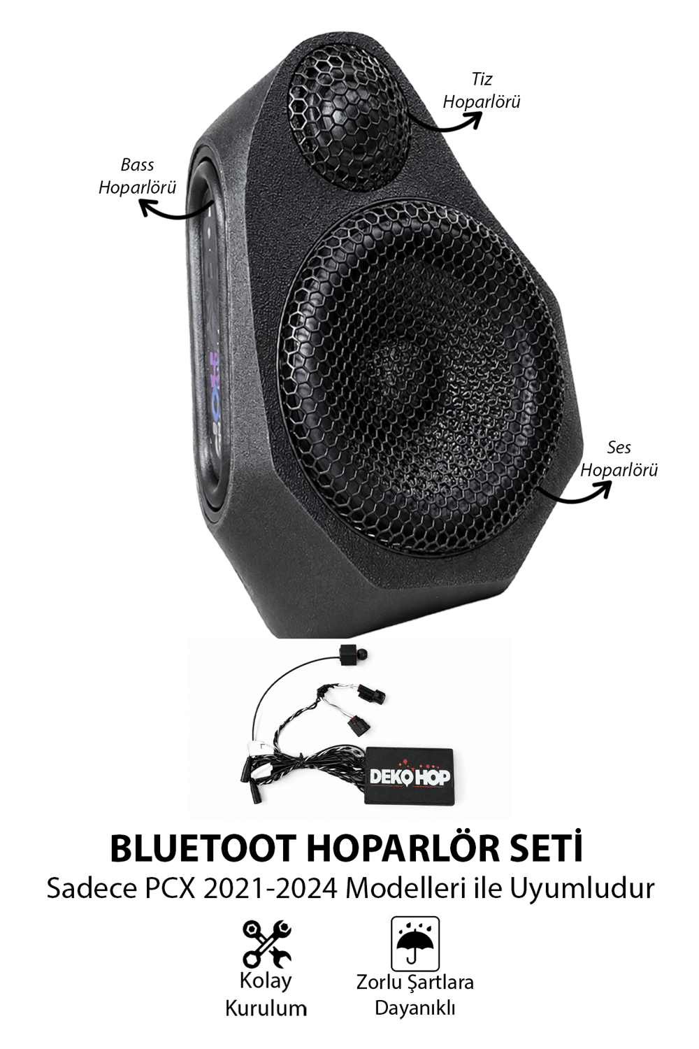 Honda Pcx Uyumlu Bluetooth Hoparlör Seti 2021-2024 Siyah