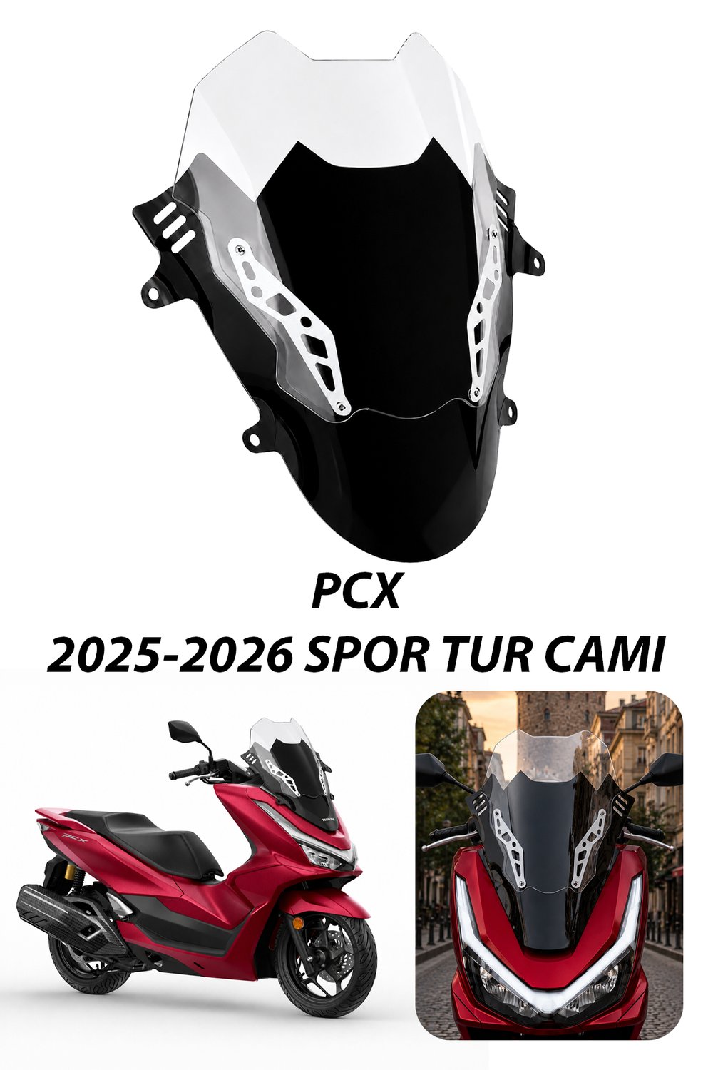 Honda Pcx Uyumlu Çift Katlı Spor Tur Camı Şeffaf 2025-2026 Şeffaf