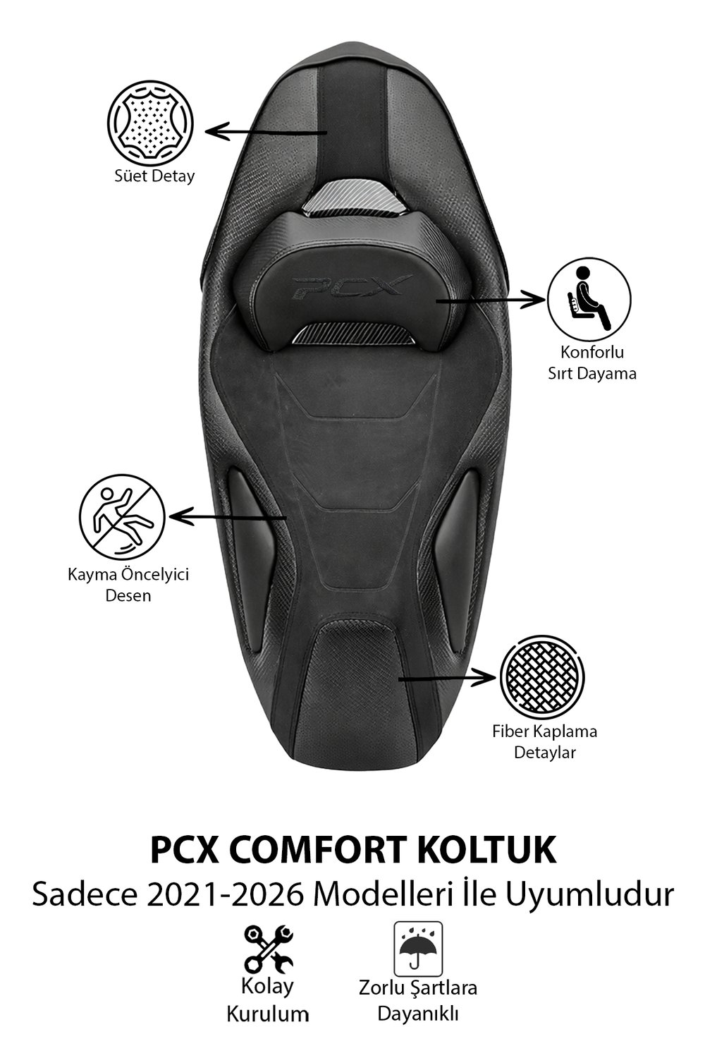 Honda Pcx Uyumlu Comfort Koltuk 2021-2026 Fiber Detay