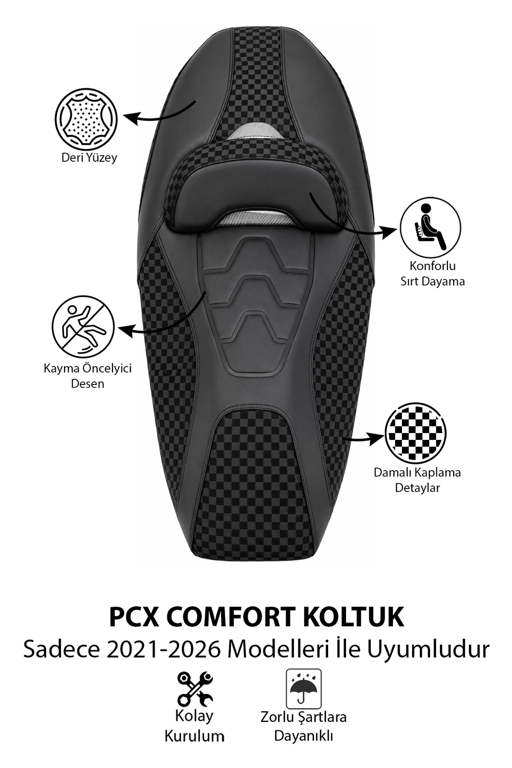 Honda Pcx Uyumlu Comfort Koltuk 2021-2026 Dama Tasarım Detaylı