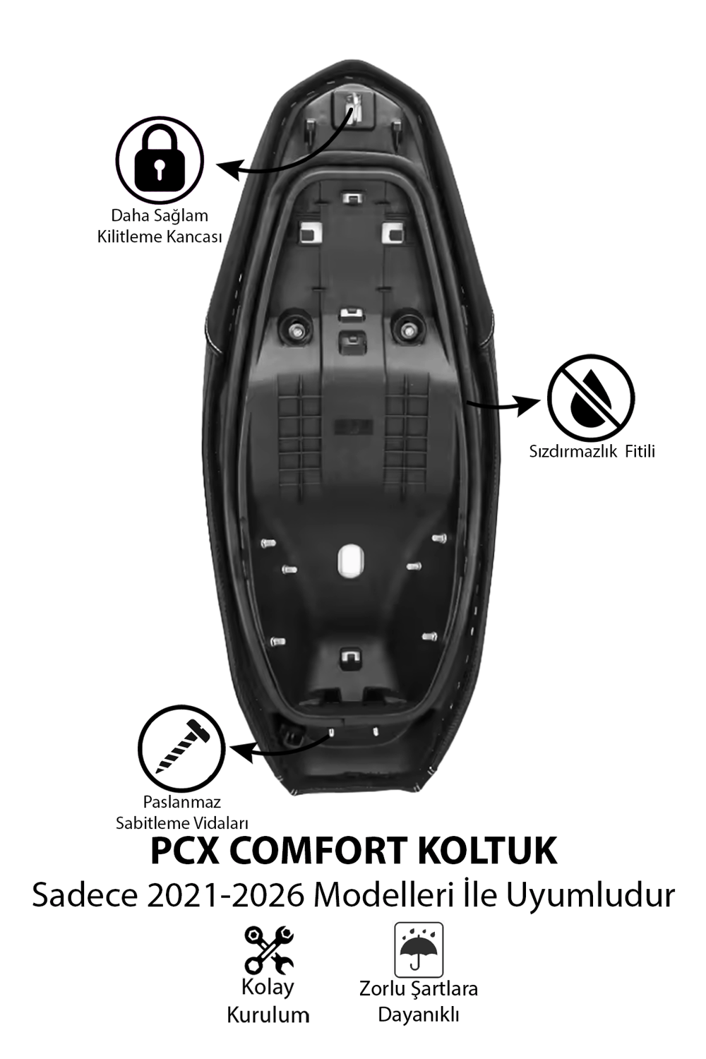 Honda Pcx Uyumlu Comfort Koltuk 2021-2026 Dama Tasarım Detaylı